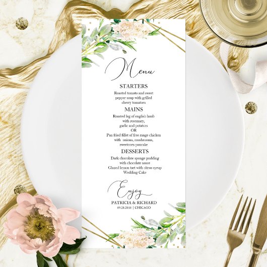 Trouwmenu Elegante Geometrische Groene Elementen Menu