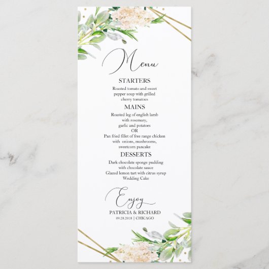 Trouwmenu Elegante Geometrische Groenelementen Menu (Voorkant)