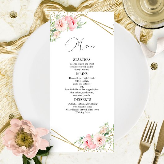 Trouwmenu Elegante Geometrische Roze Bloemen Menu