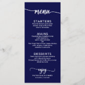 Trouwmenu Elegante Kalligrafie  Marineblauw Menu (Voorkant)