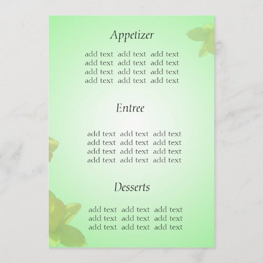 trouwmenu, gele tulpbloemen menu (Achterkant)