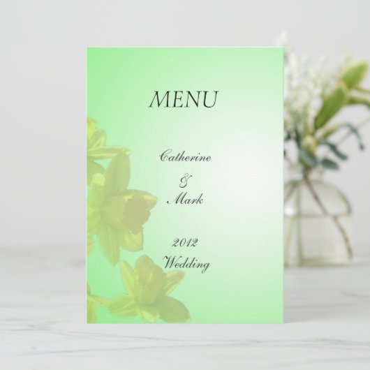 trouwmenu, gele tulpbloemen menu (Staand voorkant)