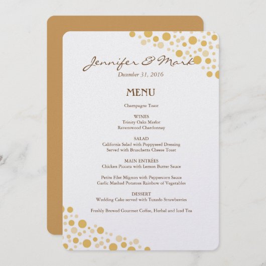 Trouwmenu Gouden Confetti Cirkels Menu (Voorkant / Achterkant)