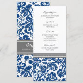 Trouwmenu Grijs Blauw Damaskpatroon Menu (Voorkant / Achterkant)