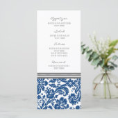 Trouwmenu Grijs Blauw Damaskpatroon Menu (Staand voorkant)