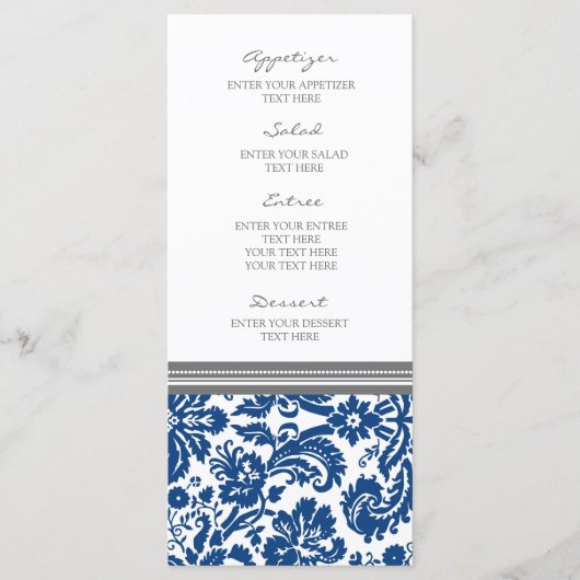 Trouwmenu Grijs Blauw Damaskpatroon Menu (Voorkant)