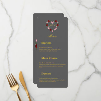 Trouwmenu grijs met bloemhart menu