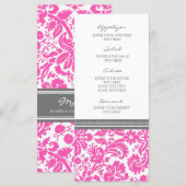 Trouwmenu Grijs Roze Damast Patroon Menu (Voorkant / Achterkant)