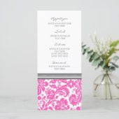 Trouwmenu Grijs Roze Damast Patroon Menu (Staand voorkant)