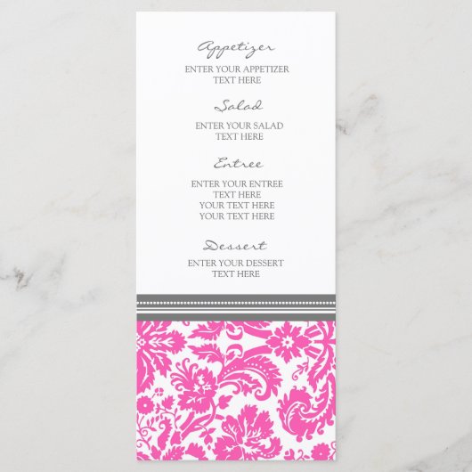 Trouwmenu Grijs Roze Damast Patroon Menu (Voorkant)