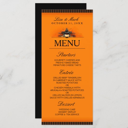 Trouwmenu Halloween Sinaasappel & Zwart LIEFDE Menu (Voorkant / Achterkant)