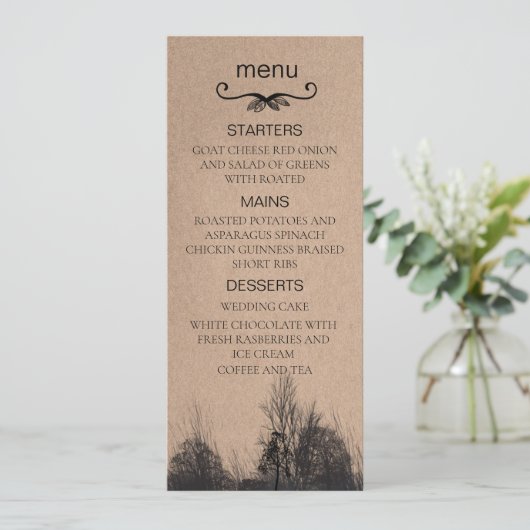 Trouwmenu herfst kraftpapier menu (Staand voorkant)