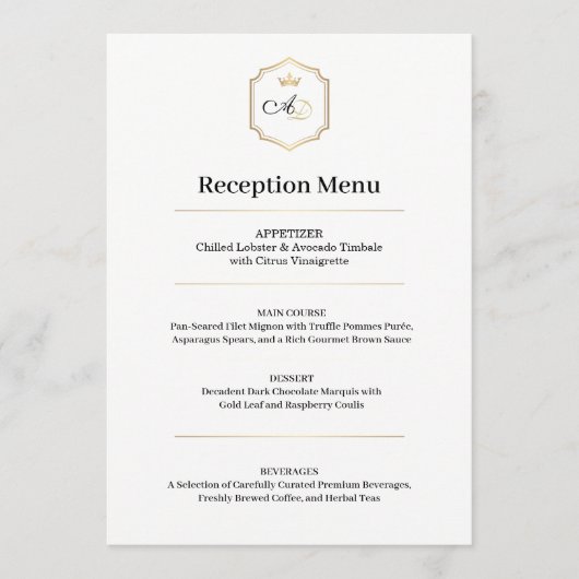 Trouwmenu Imperial Luxe – Ontvangst Stijl A Menu (Voorkant)