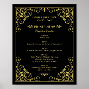 Trouwmenu in art deco-stijl met zwart en goud poster
