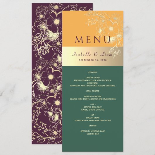 Trouwmenu in juweeltinten menu (Voorkant / Achterkant)