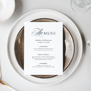 Trouwmenu in marineblauw en wit Klassieke luxe Menu