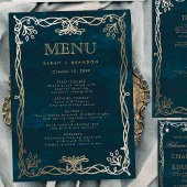 Trouwmenu in middeleeuwse Navy Goud en Klimop Menu