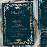 Trouwmenu in middeleeuwse Navy Goud en Klimop Menu<br><div class="desc">Elegant Trouwmenu in Navy Goud en Klimop</div>
