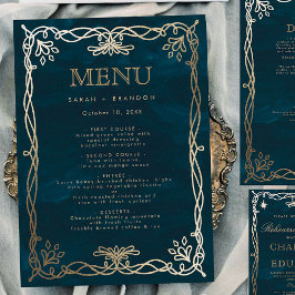 Trouwmenu in middeleeuwse Navy Goud en Klimop Menu