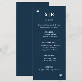 Trouwmenu in minimalistische marineblauw  menu
