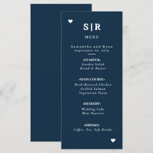 Trouwmenu in minimalistische marineblauw menu