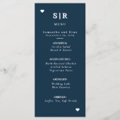 Trouwmenu in minimalistische marineblauw menu (Voorkant)