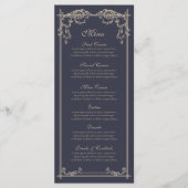 Trouwmenu in Navy Blauw Barok Stijl Menu (Voorkant)