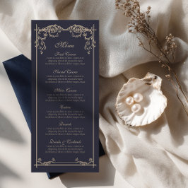 Trouwmenu in Navy Blauw Barok Stijl Menu