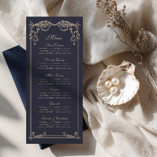 Trouwmenu in Navy Blauw Barok Stijl Menu