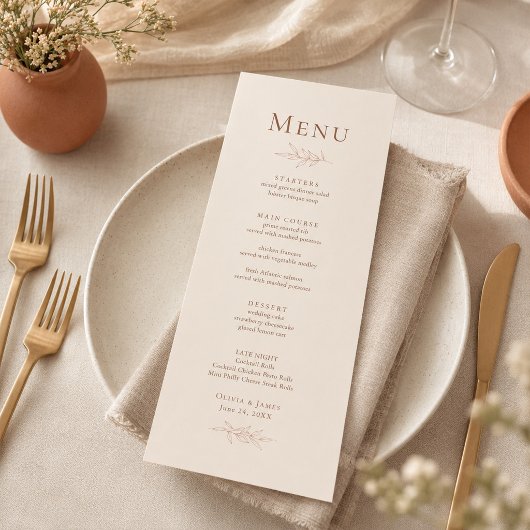 Trouwmenu in terracotta ivoor botanisch menu