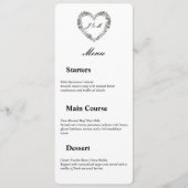 Trouwmenu in zwart-wit bloemhart menu (Voorkant)
