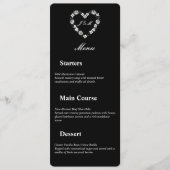 Trouwmenu in zwart-wit met bloemhart menu (Voorkant)