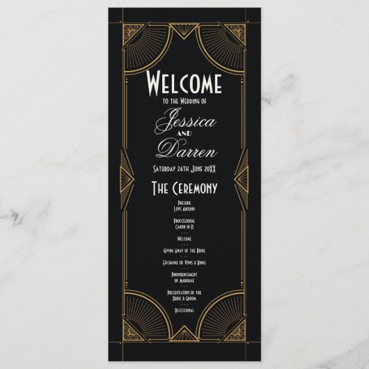 Trouwmenu Jaren 20 Ceremonie Art Deco Details Programmakaart (Voorkant)