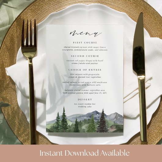 Trouwmenu kaart bergbos drukbaar