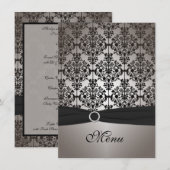 Trouwmenu kaart grijs en zwart damast (Voorkant / Achterkant)