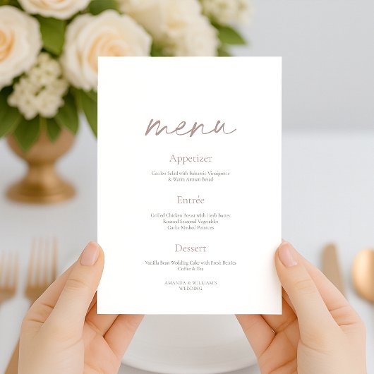 Trouwmenu kaart met bloemmotief in minimalistische