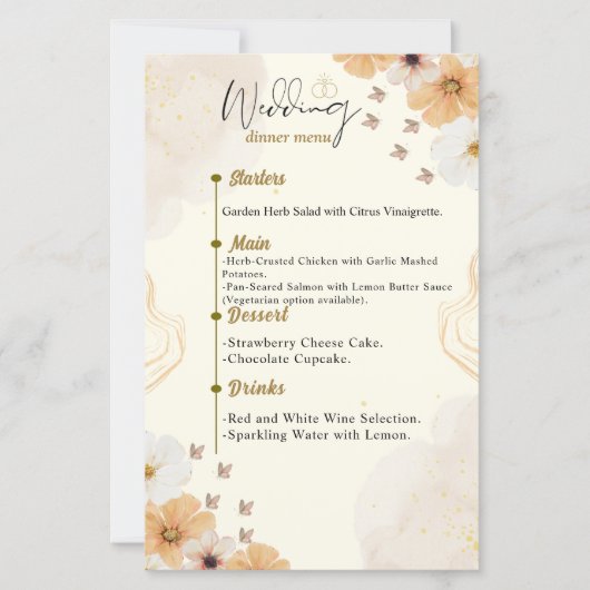 Trouwmenu Kaart met Cream Floral Design (Voorkant)
