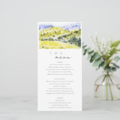 Trouwmenu kaart met gele groene heuvels op het pla (Staand voorkant)