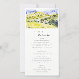 Trouwmenu kaart met gele groene heuvels op het pla
