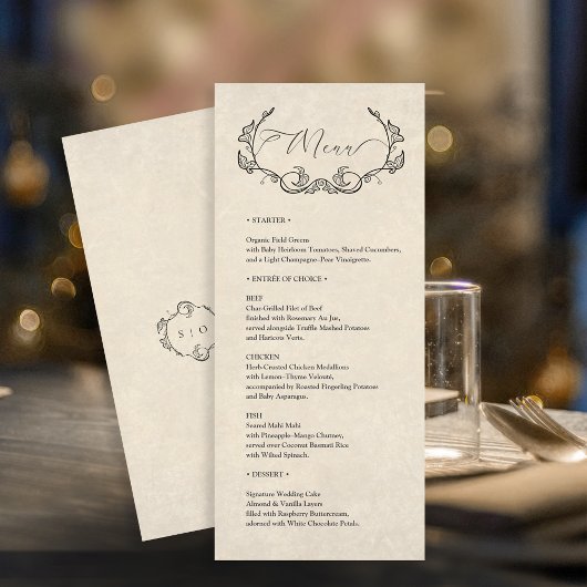 Trouwmenu kaart minimaal vintage