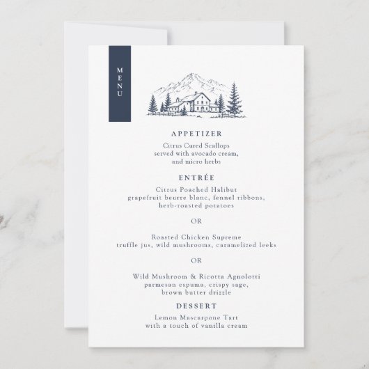 Trouwmenu kaart voor Navy Winter Mountain (Voorkant)