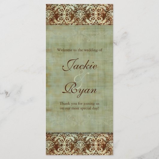 Trouwmenu Kaarten Damask Bruin Groen (Achterkant)