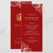 Trouwmenu Kaarten Elegant Monogram Rood Wit (Voorkant / Achterkant)
