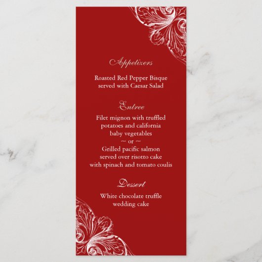 Trouwmenu Kaarten Elegant Monogram Rood Wit (Voorkant)