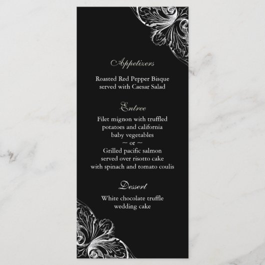 Trouwmenu Kaarten Elegant Monogram Zwart Wit (Voorkant)