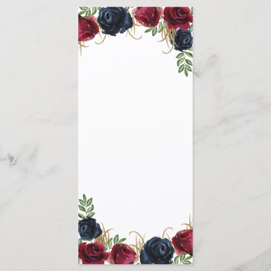 Trouwmenu kaarten in Navy Blauw Burgundy Rustic Bo (Achterkant)