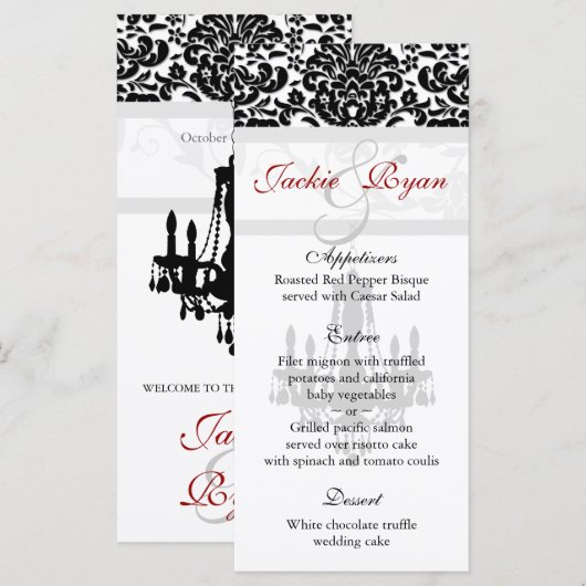 Trouwmenu Kaarten Kroonluchter Zwart Wit (Voorkant / Achterkant)