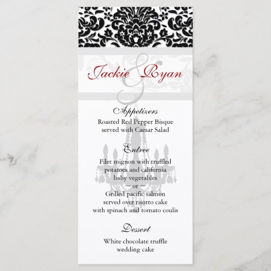 Trouwmenu Kaarten Kroonluchter Zwart Wit (Voorkant)