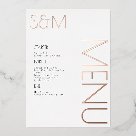 Trouwmenu Kaarten met Diepe Initialen en Goudgeper (Voorkant)