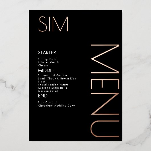 Trouwmenu kaarten met initiële logo pers rose goud (Voorkant)